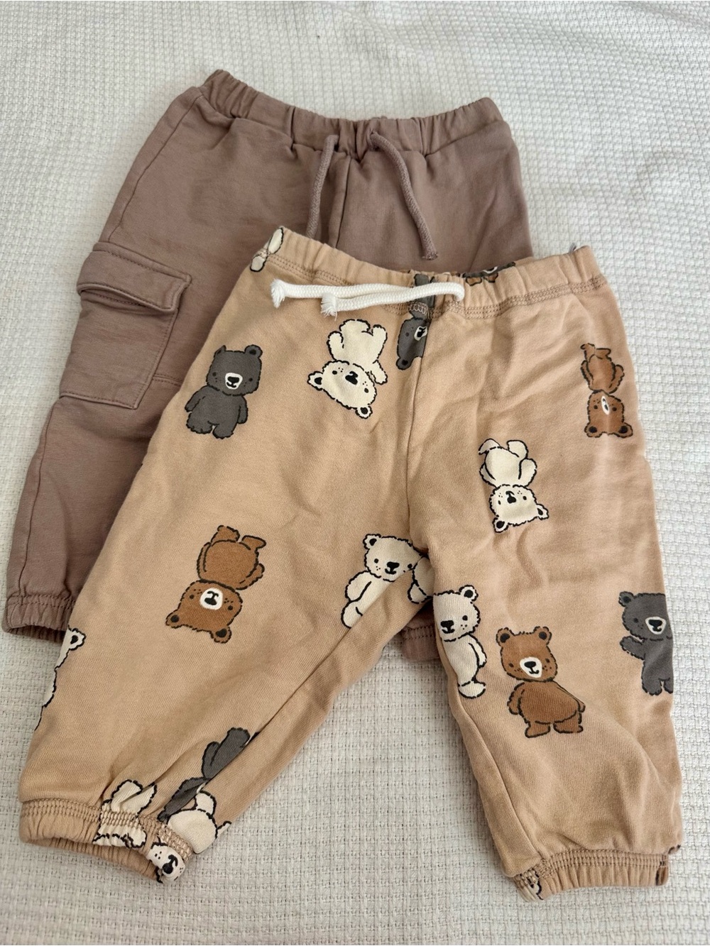 H&M Kids Beige Bear Print & Brown Cargo Joggers